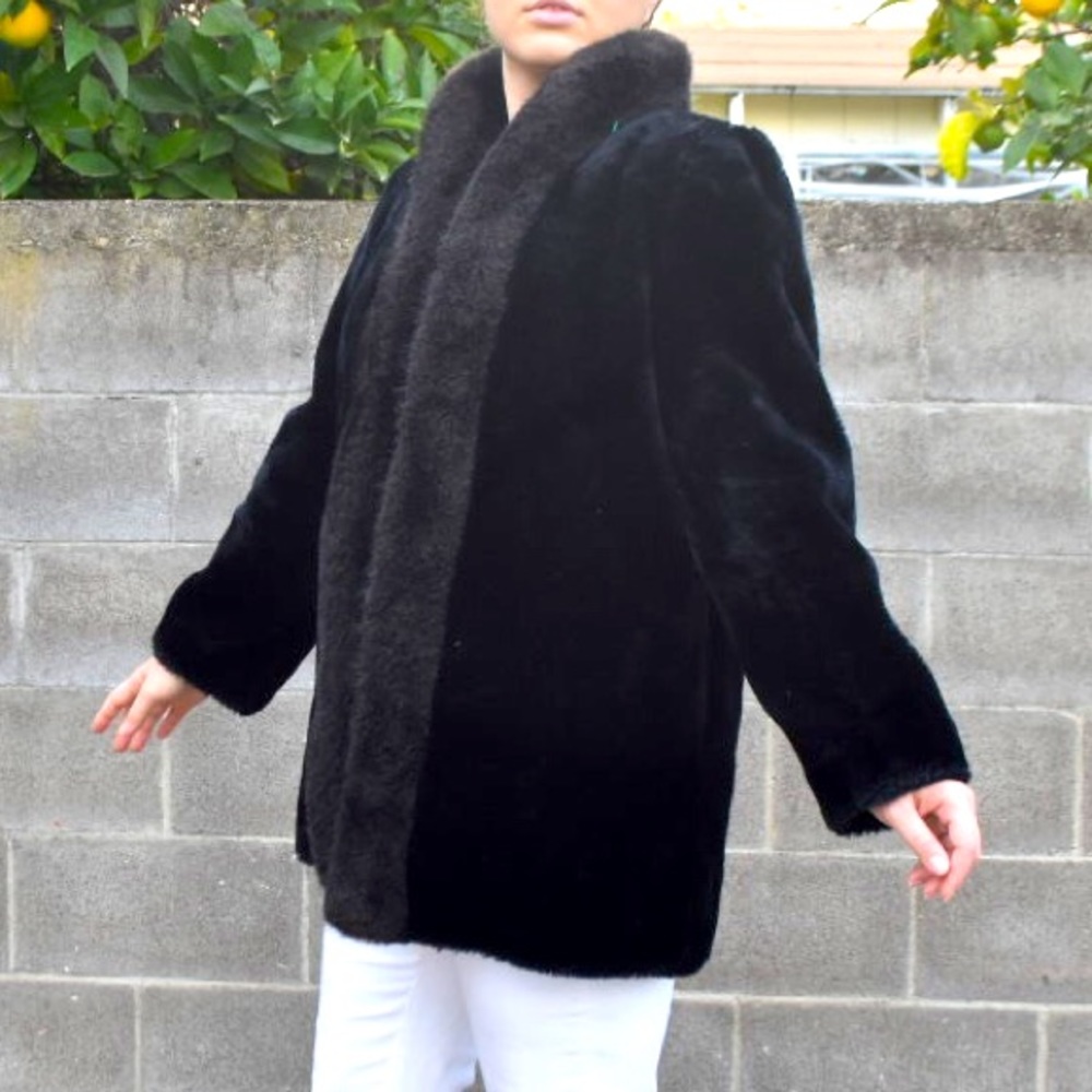 Long vintage fur coat with fur trim